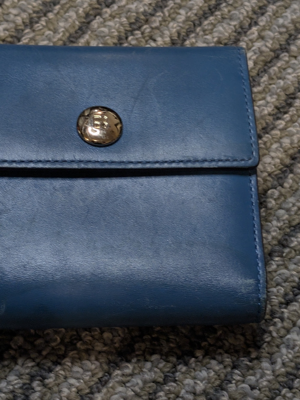 Kate Spade Blue Leather Compact Leather Wallet Clutch in Teal with Gold Snap